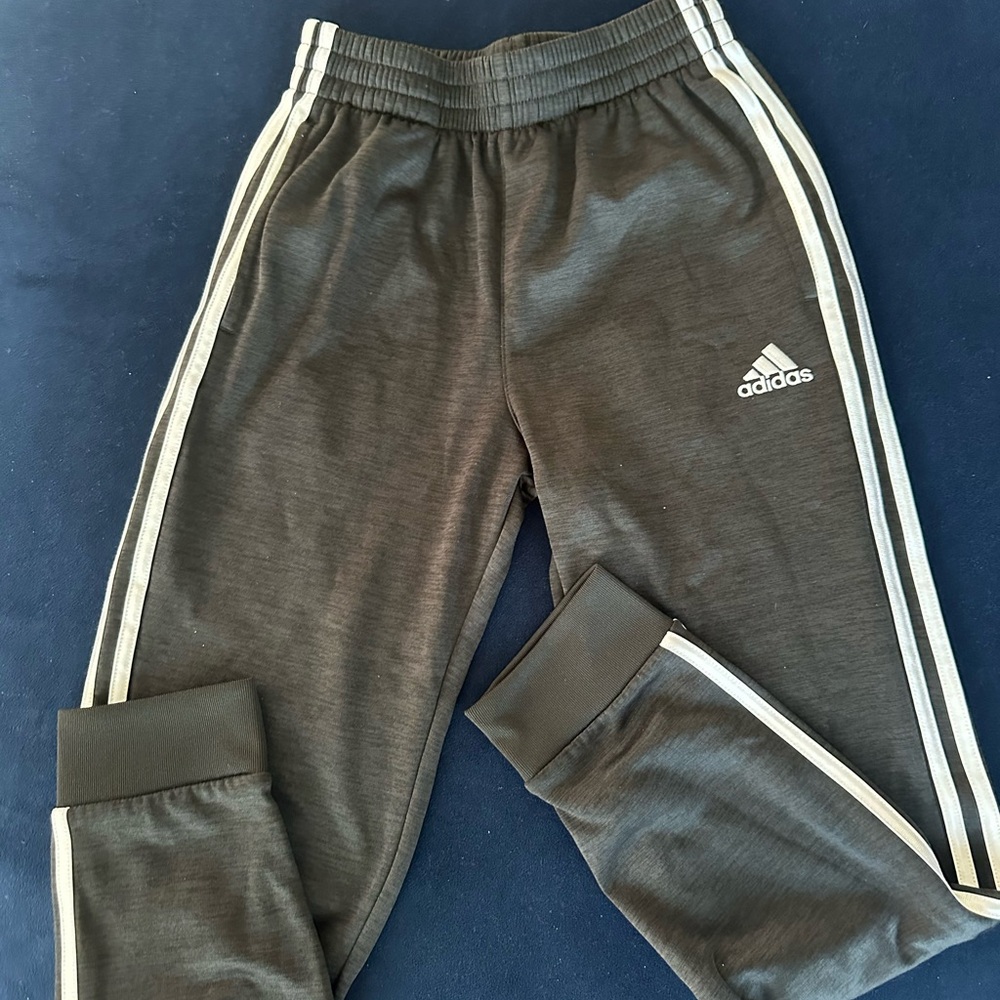 Adidas Gray Sweatpants with Three-Stripe Design